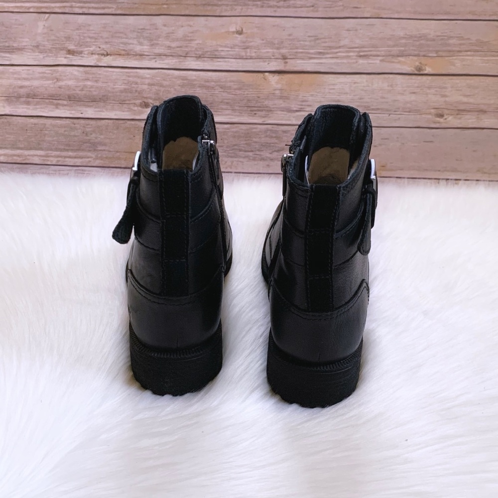UGG Jaidyn Black Leather Cozy Combat Boots - Picture 7 of 9